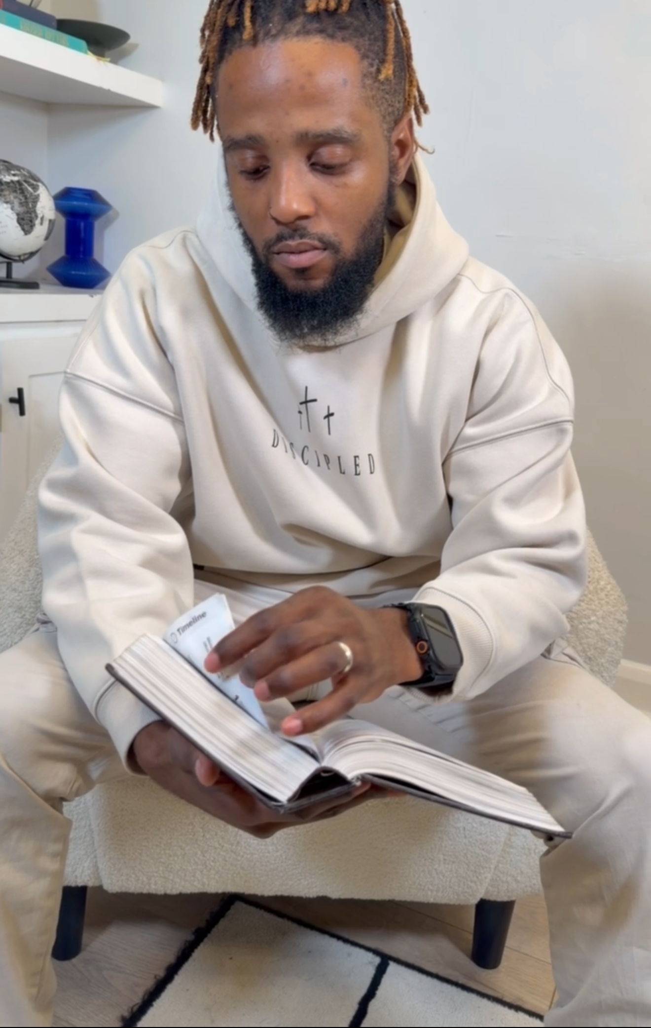 Take Up Your Cross hoodie worn while reading
